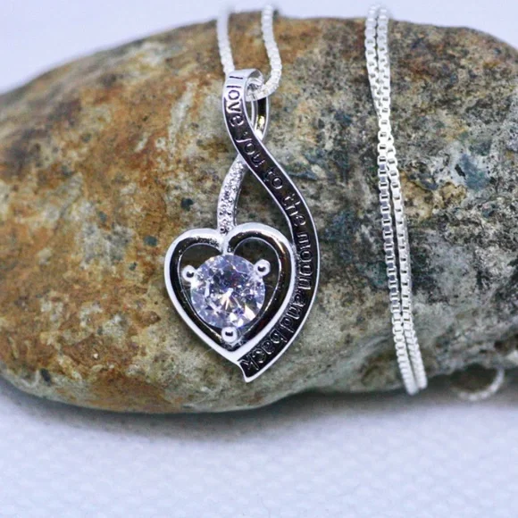 New Heart Pendant Love You to The Moon and Back Sterling Silver 925, - Picture 6 of 6